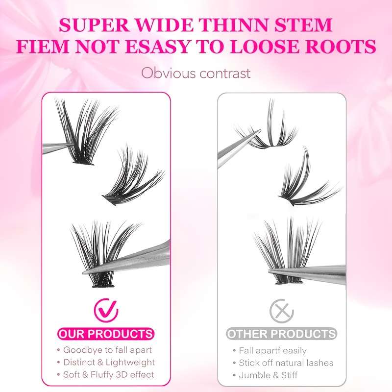 800pcs Fluffy D Curl Cluster Lashes Capacity 30d 15mm
