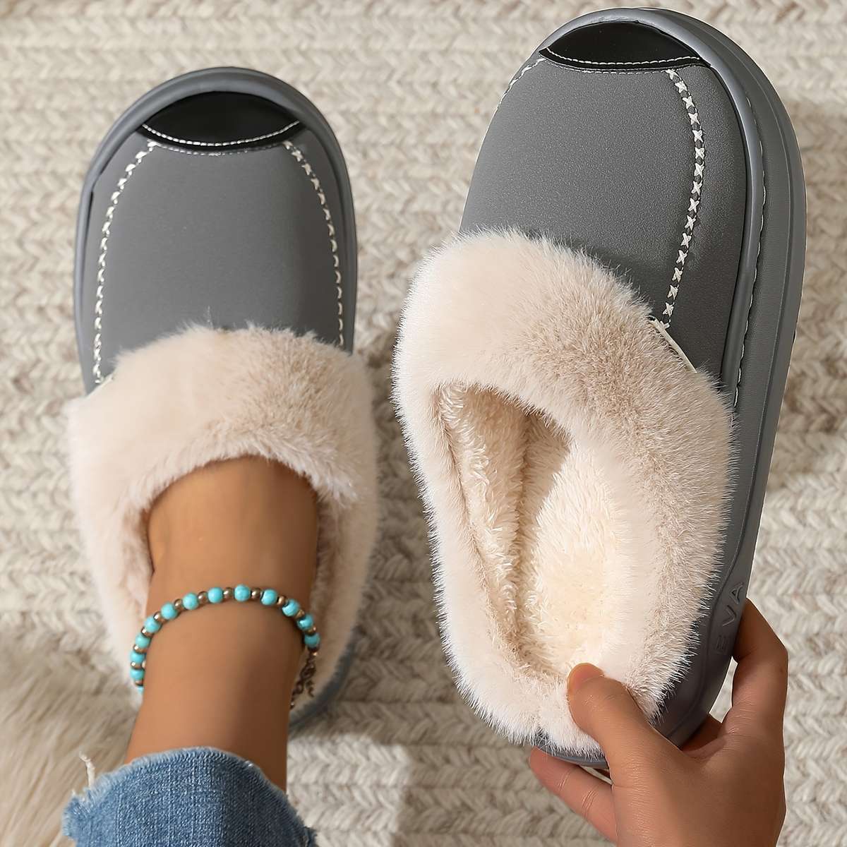 Cotton Slippers Color Grey Sizeuk 7.5-8