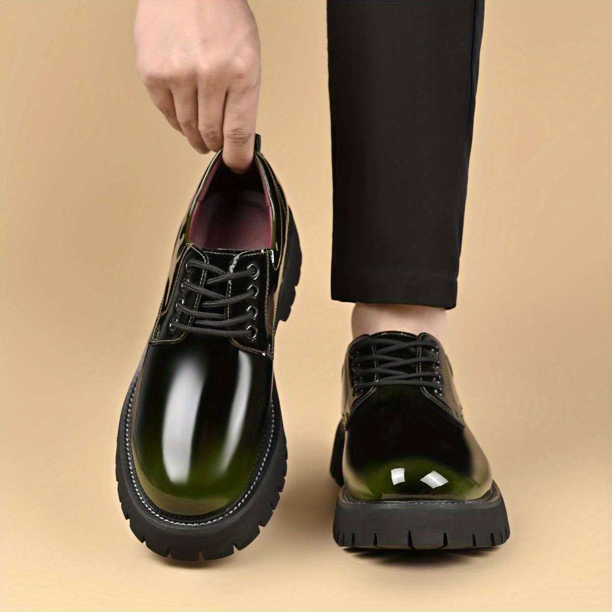 Mens Leather Shoes Color Black And Green Gradient Sizeuk 10