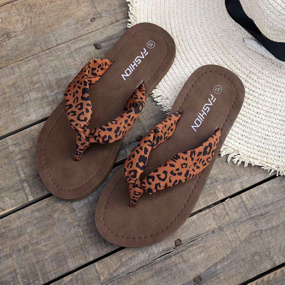Ladies Summer Flip Flops Leopard Print Uk 7