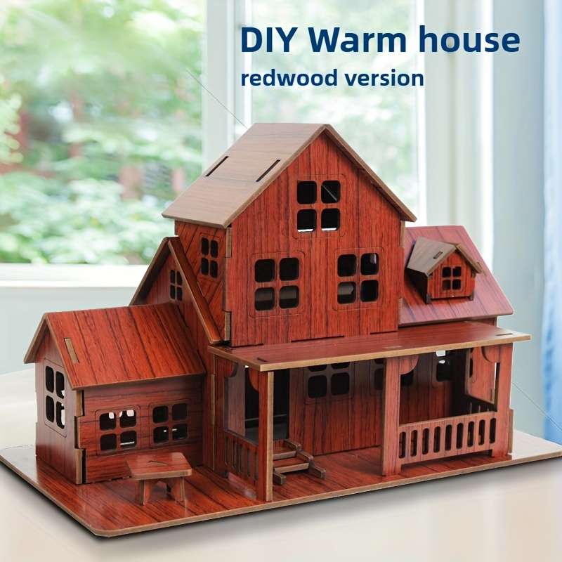 Building Toy Architectural Model Toy Set Color Warm Cabin [Laser Bamboo Version]