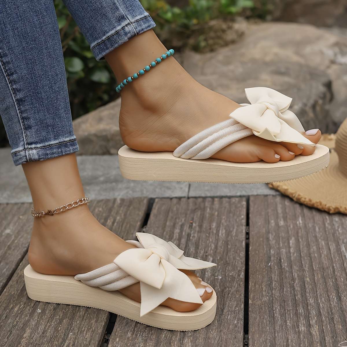 Ladies Summer Flip Flops Beige Uk 7