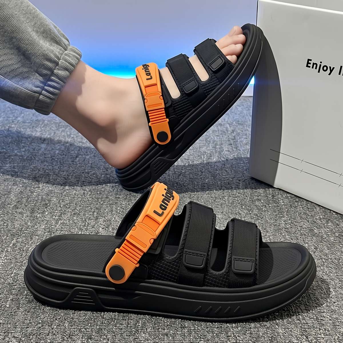 Sandals Color Black Orange Size Uk 8.5 9