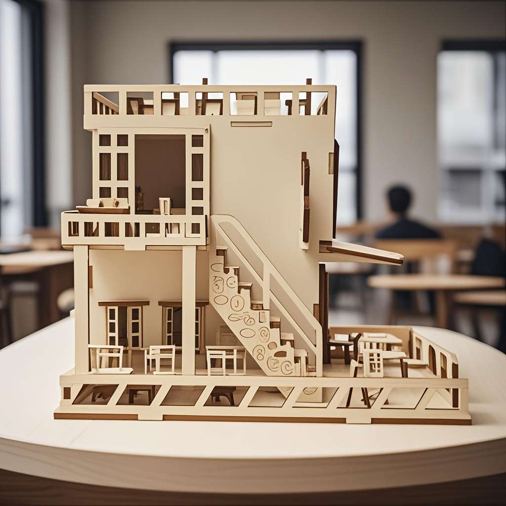 3D Building Model Puzzle Set Color Coffee Hut