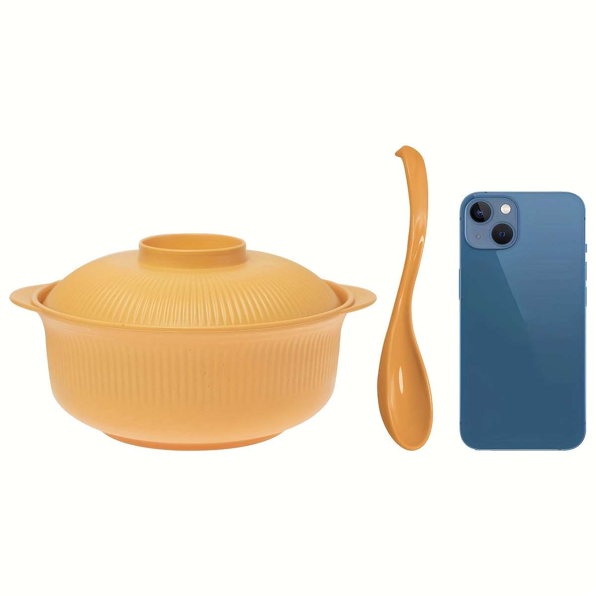 2pcs Set Large Capacity Casserole Style Bowl with Lid and Long Soup Spoon 1100ml 38oz Portable