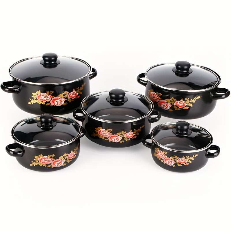 5Pcs Exquisite Enamel Pot Set Heavy