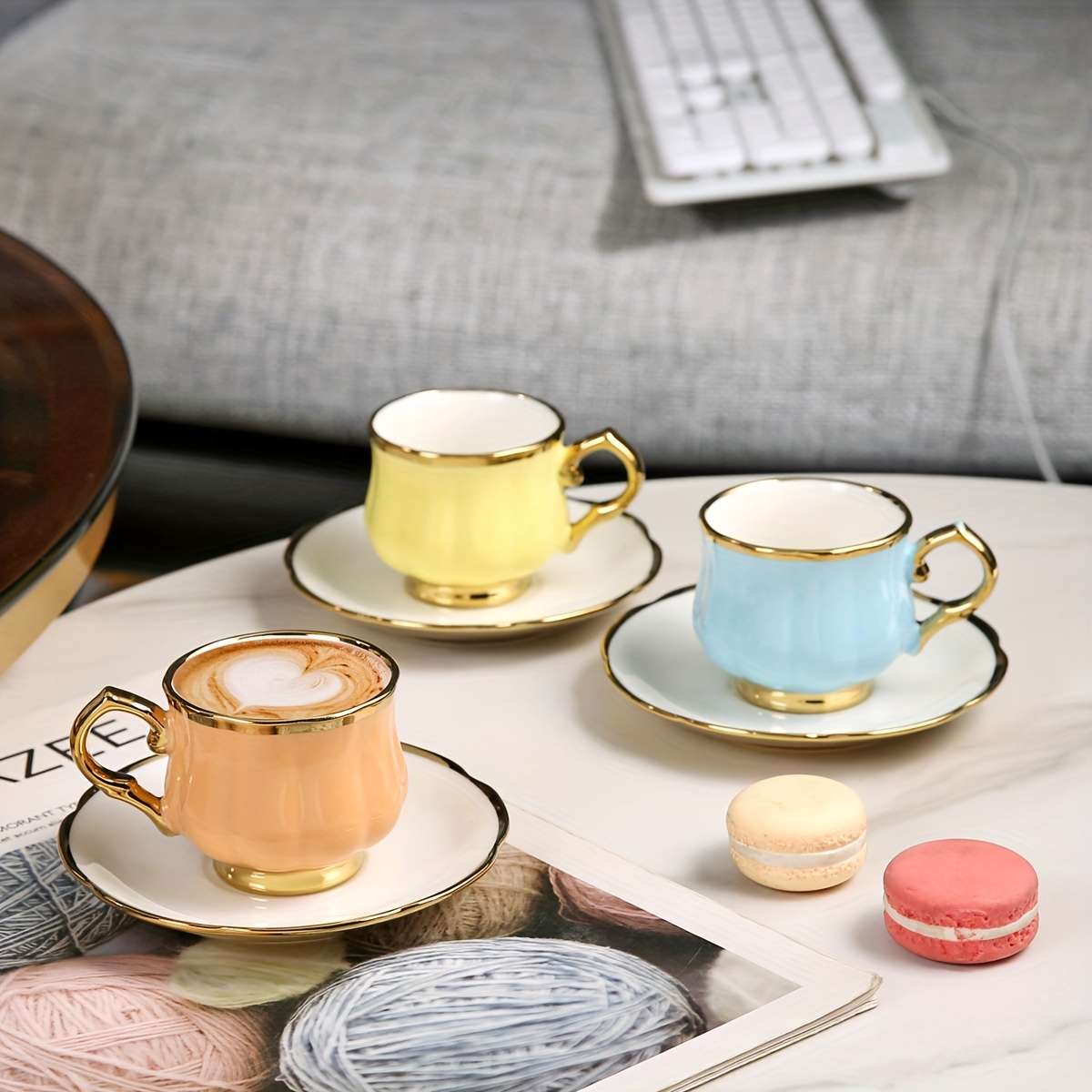 Water Cup Quantity 6 Cups And Saucers Lotus Cups 6 Colors