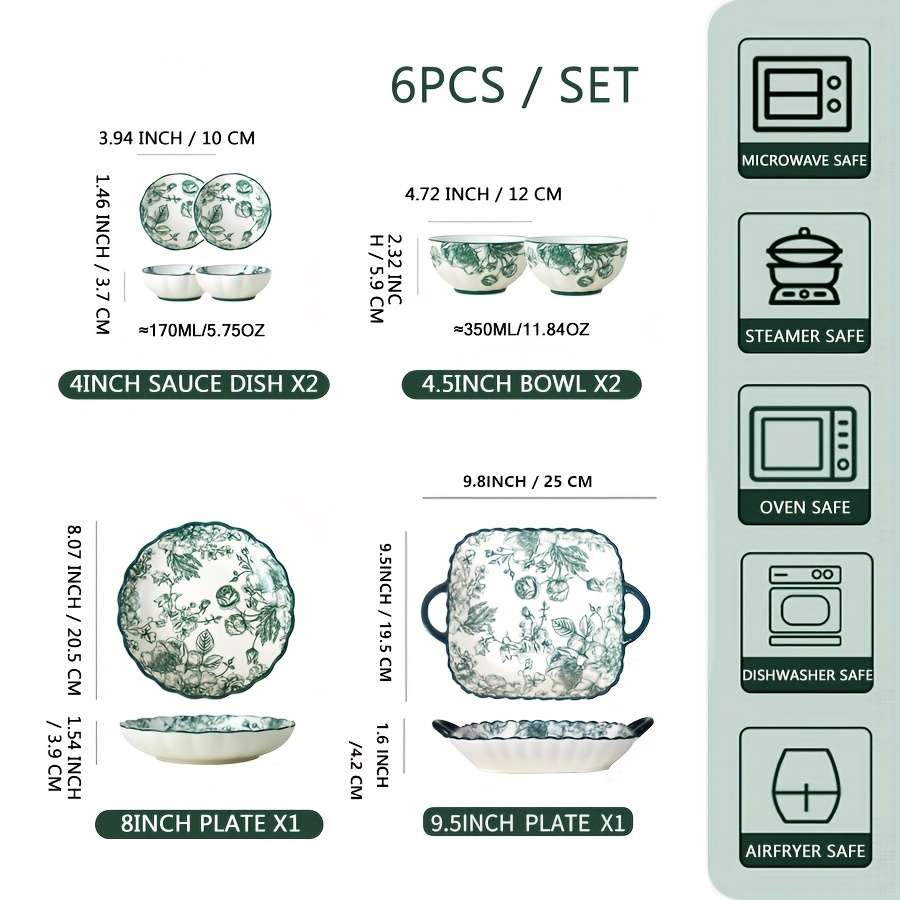 Bowl Color 6Pcs  2 Sauce Dishes  2 Bowls  2 Platters