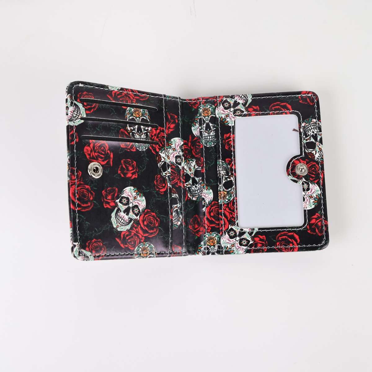 Stylish Retro Skull Rose Compact Wallet