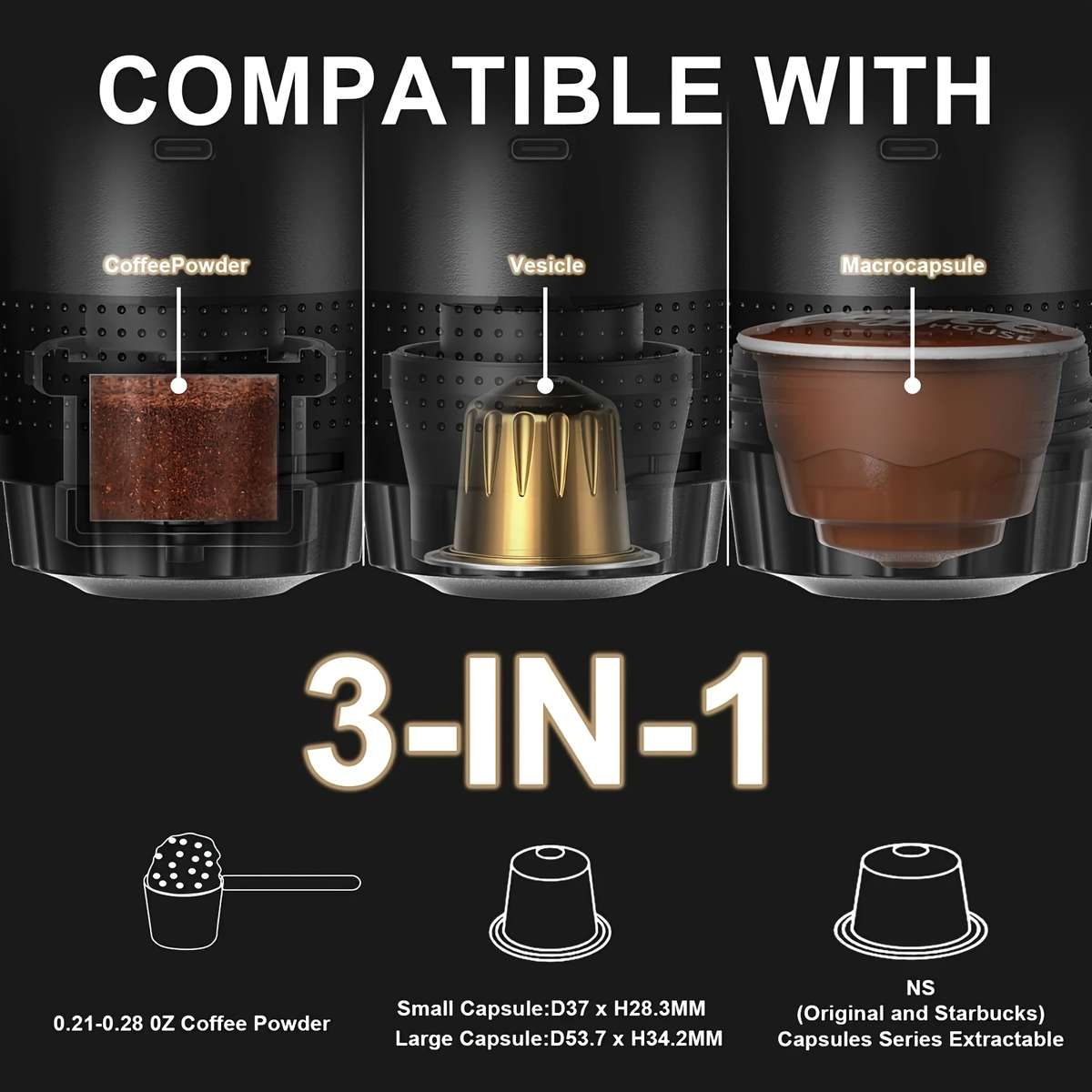 Cups Portable Espresso Machine Fast Heating Mins Auto Manual Coffee Maker Black