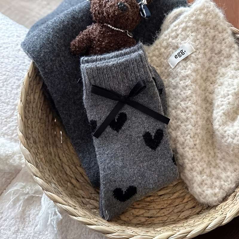 Women S Socks Color Gray Love Black Bow1Pair Size Asian Onesize
