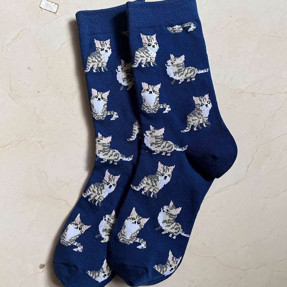 Women S Socks Color 1 Pair Of Blue Kitty Socks Size Onesize
