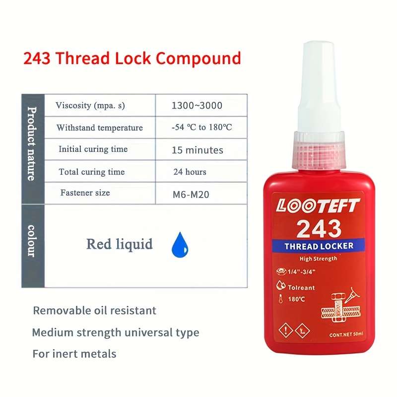 HeavyDuty Reliable EcoFriendly NonToxic Heat Stable 1Pc 50Ml Threadlocker For