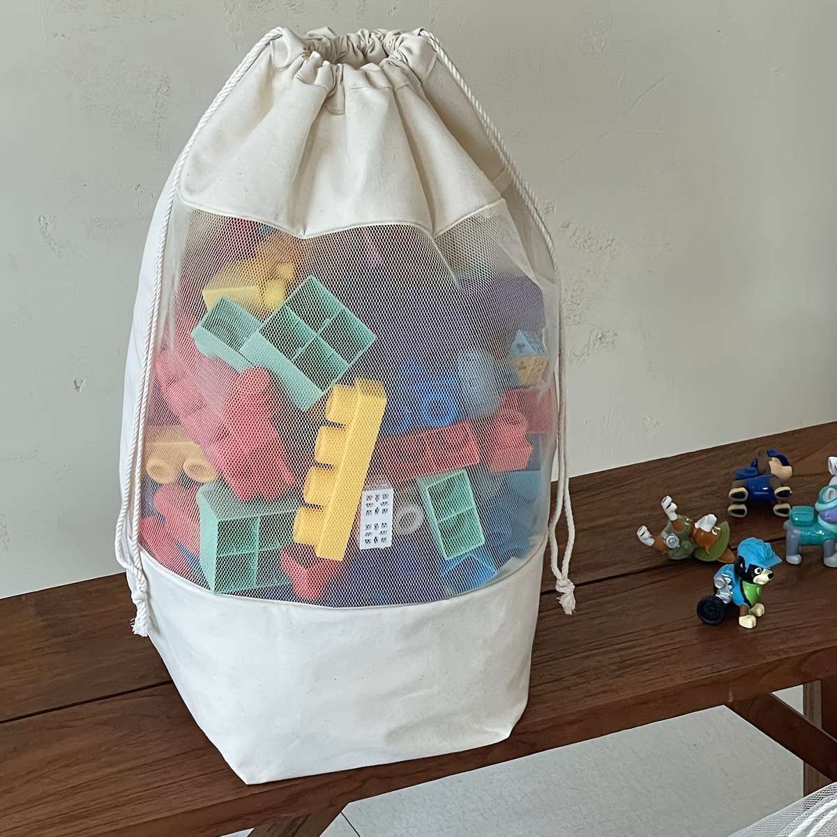 Mesh Drawstring Tote Bag For Toy Storage Making It Easy To