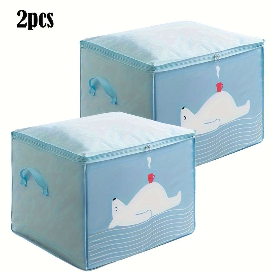 2Pcs Large Capacity Printed Storage Totes Quilt Light Blue 2Pcs
