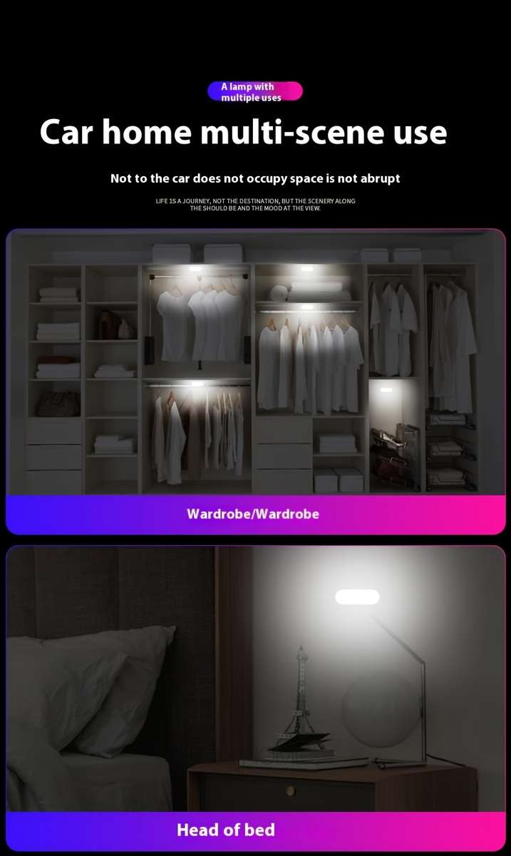 1pc Touch-Controlled LED Car Ambient Light USB Rechargeable 5V Non-Waterproof Interi