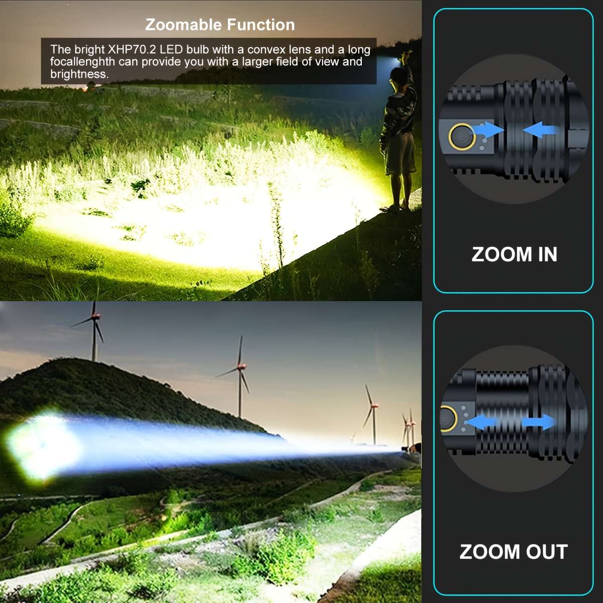 Heavy Duty Poslani Led Rechargeable Flashlight Adjustable High Power Travel