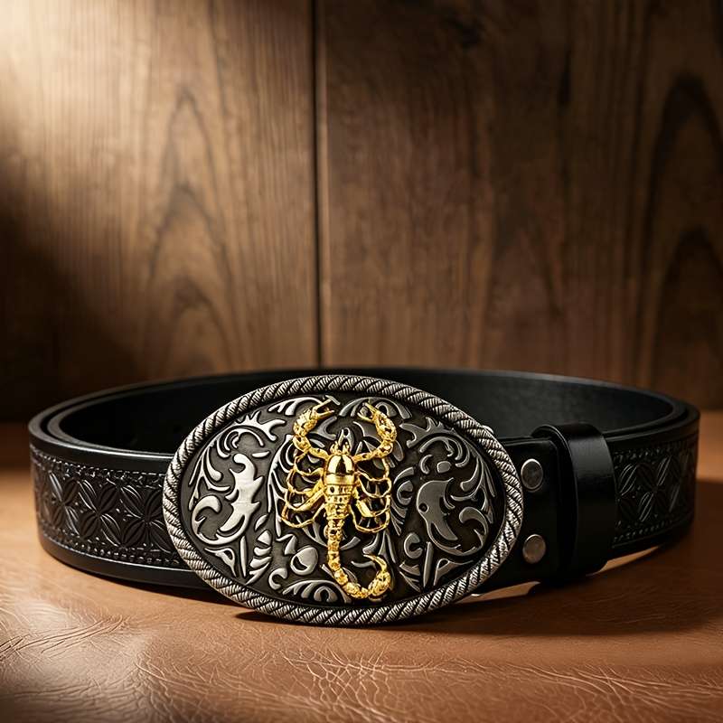 Belt Color Silvery Base With Golden Scorpion  Black Checkered Pattern Size 105 108Cm 41.34 42.52In