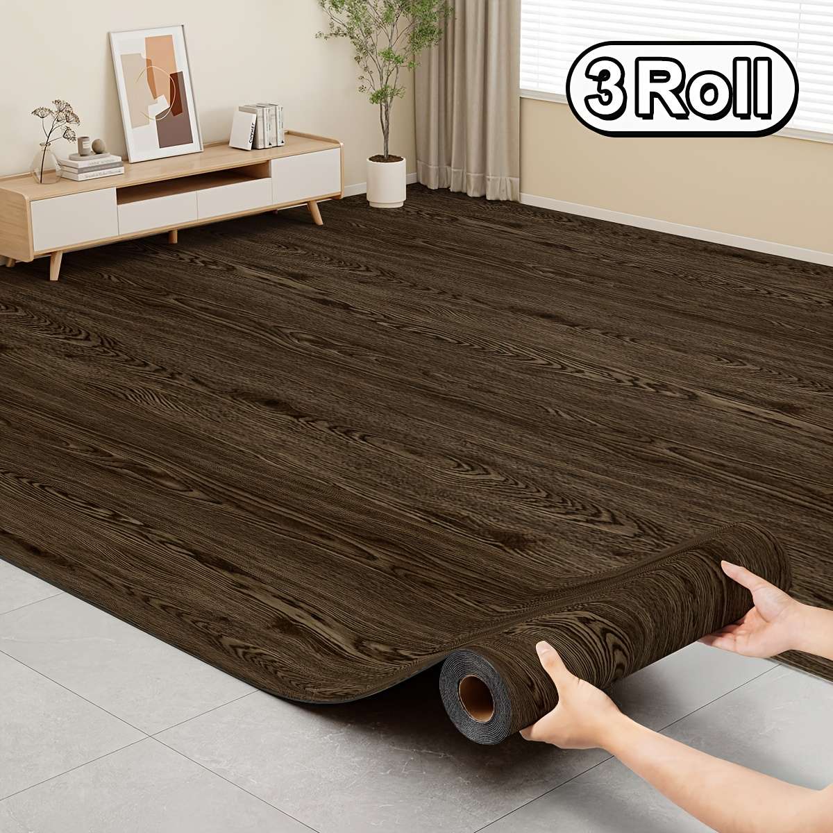 Self Adhesive Floor Stickers Walnut Wood Grain 3 Roll 30Cm*300Cm