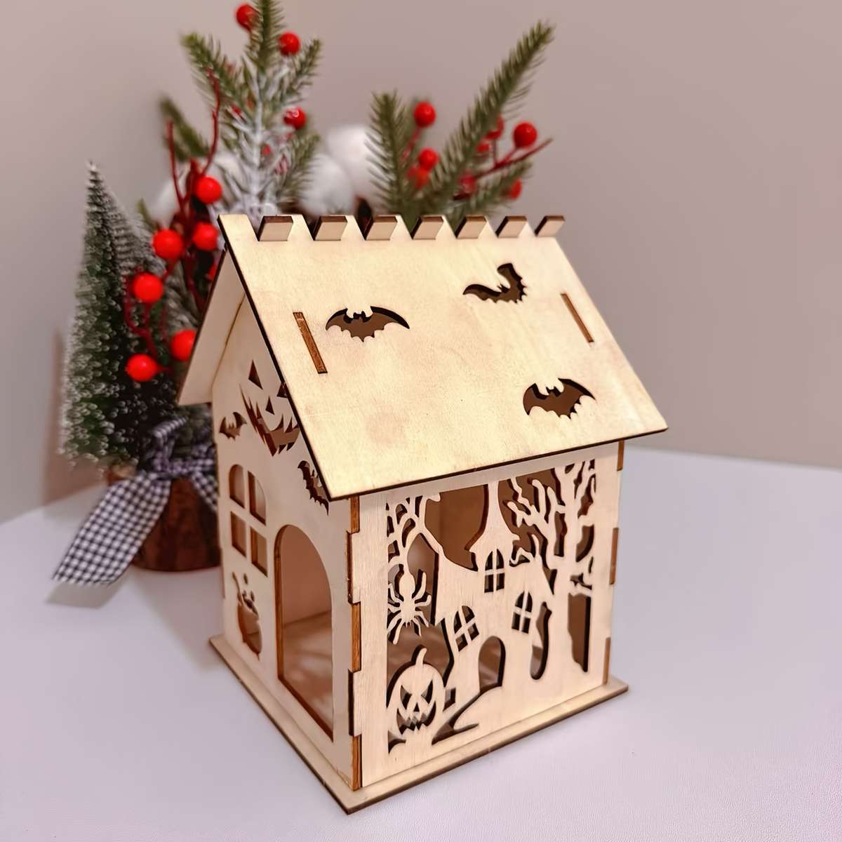 3D Building Model Puzzle Set Items Holiday Hollow Out Diy Wooden House