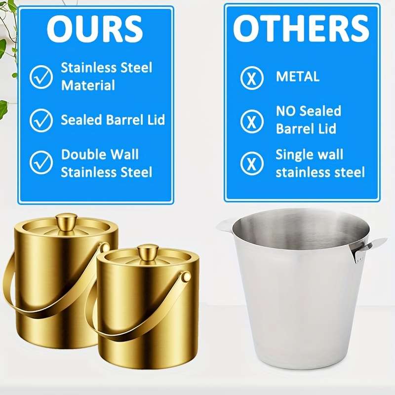 Ice Bucket Quantity Golden 2Pcs Ice Bucketclip Capacity3L105.6Oz