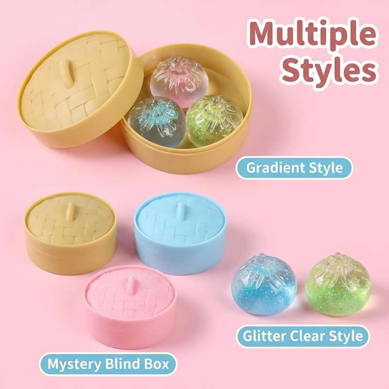 Squeezable Toys Items Type A 5 Piece Set 3 Steamed Buns In Random Colors 1 Lid 1 Steamer