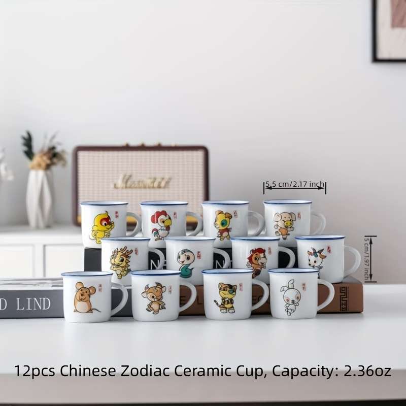 Water Cup Quantity  12Pcs  12 Chinese Zodiac Ceramic Tea  Coffee Cups