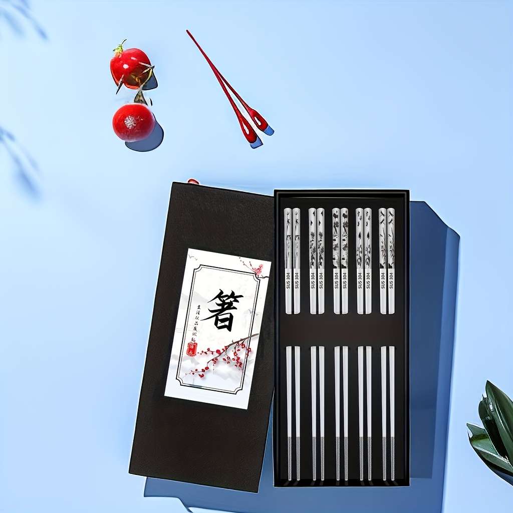 Chopsticks Style Chinese Style Ink Painting 5 Pairs In Gift Box