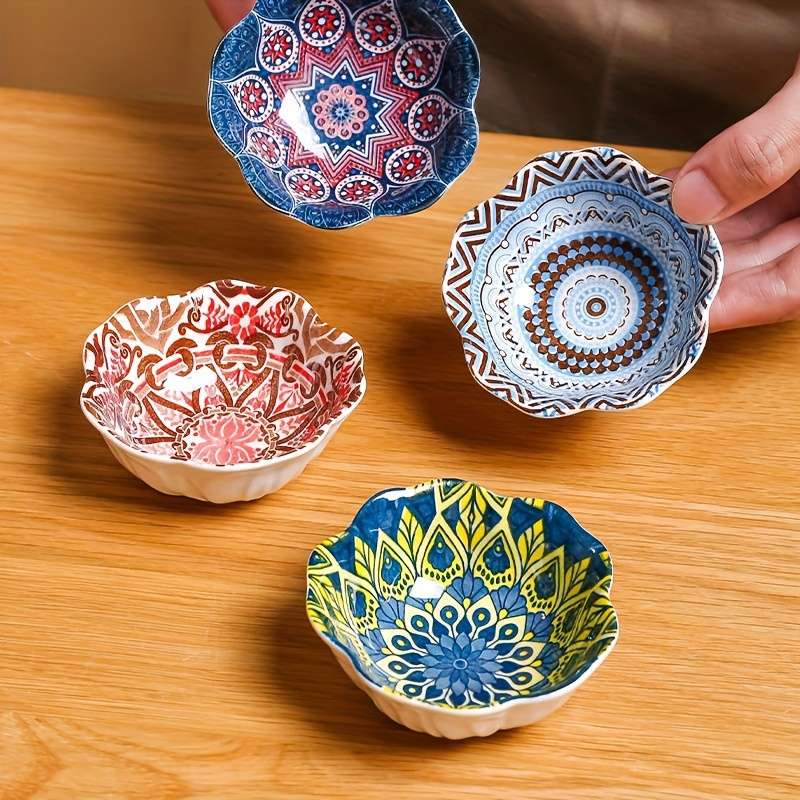 Bowl Color 4Pcs Bohe Flowers Plates