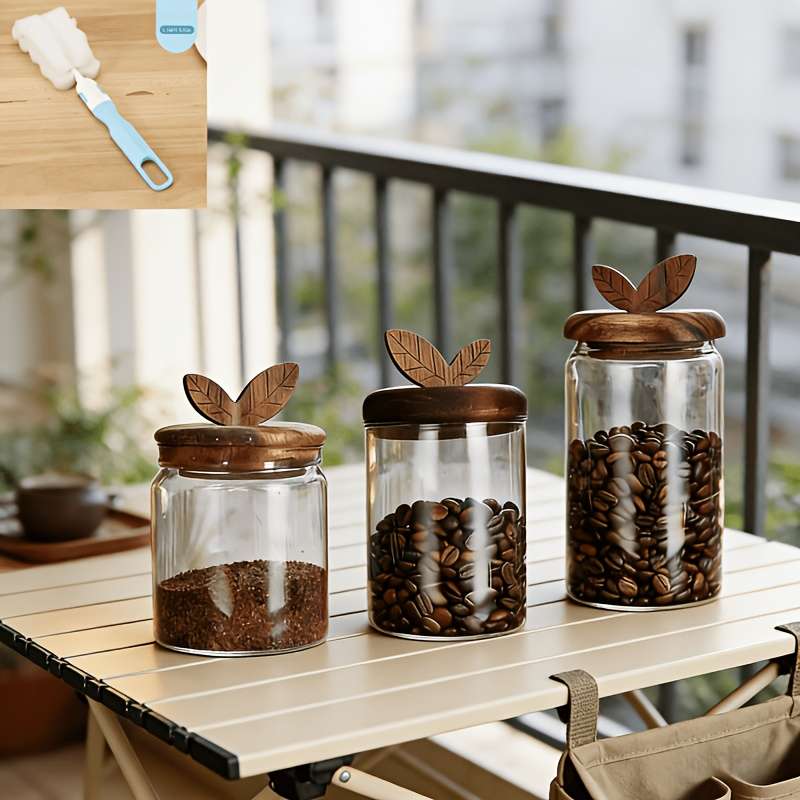Sealed Jar Style 3Piece Set Of Storage Sealed Jars  Brush