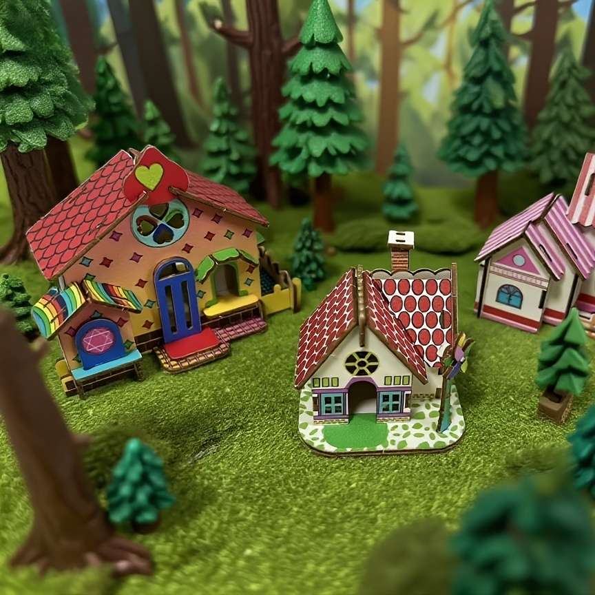 Building Toy Architectural Model Toy Set Style Forest Cabin Series Quantity 3Pcs