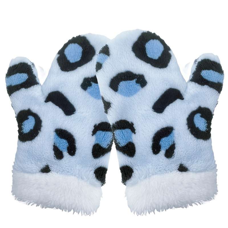 Winter Gloves Color L Mist Blue Leopard Print Gloves