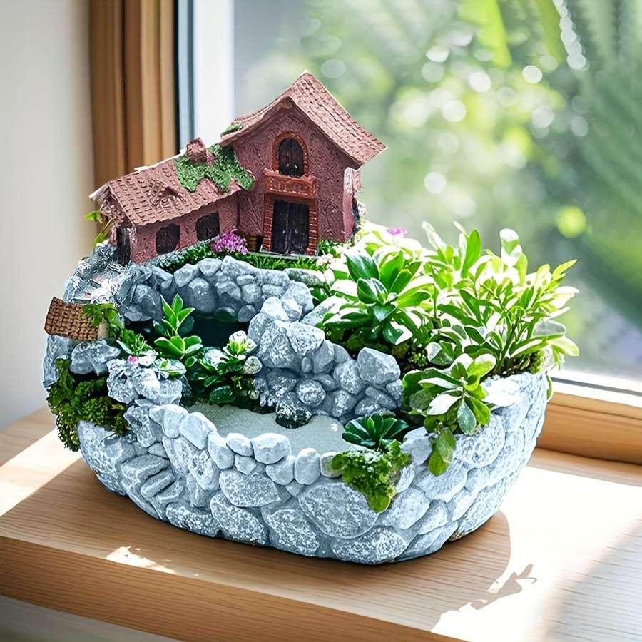 Resin 3D House Succulent Planter Self