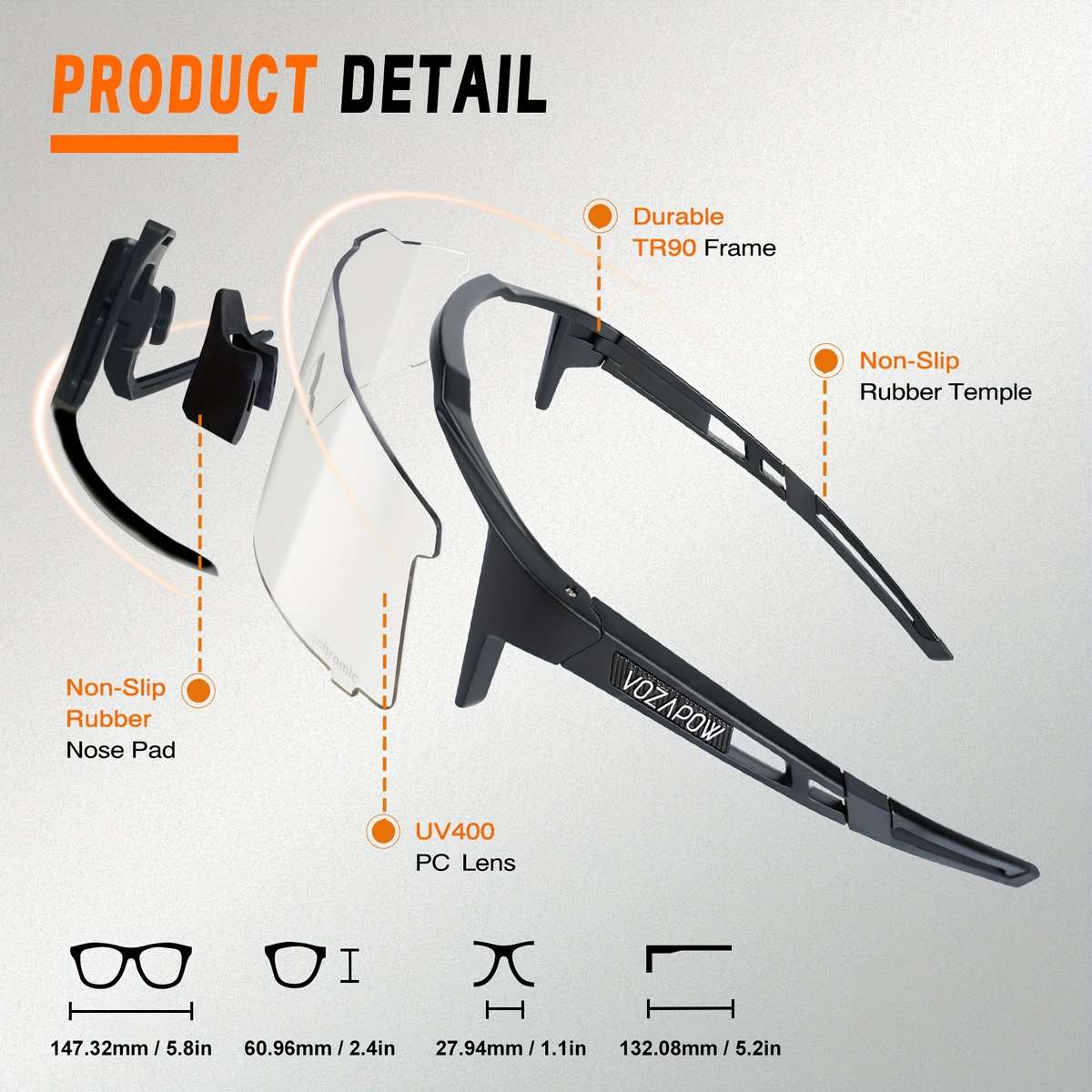 Cycling Glasses Color White Frame Photochromic Red