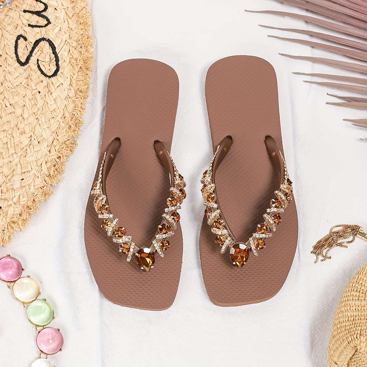 Ladies Summer Flip Flops Coffee Color Uk 6.5
