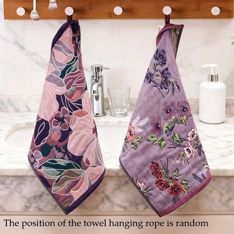 Towel Color 2Pcs Purple Courtyard Flower Narrative
