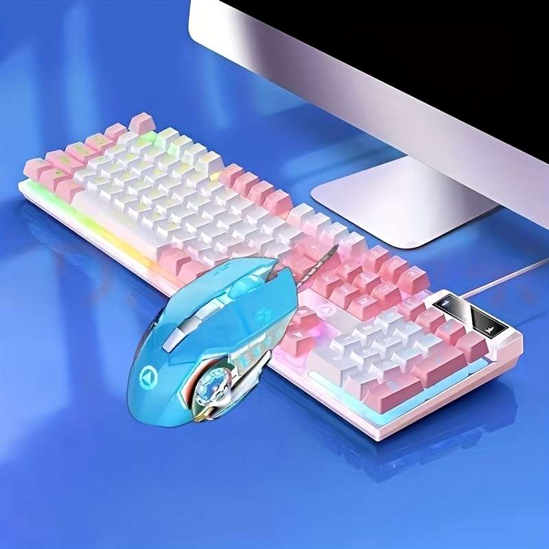 Keyboard Color White And Pink Two Color Single Keyboard