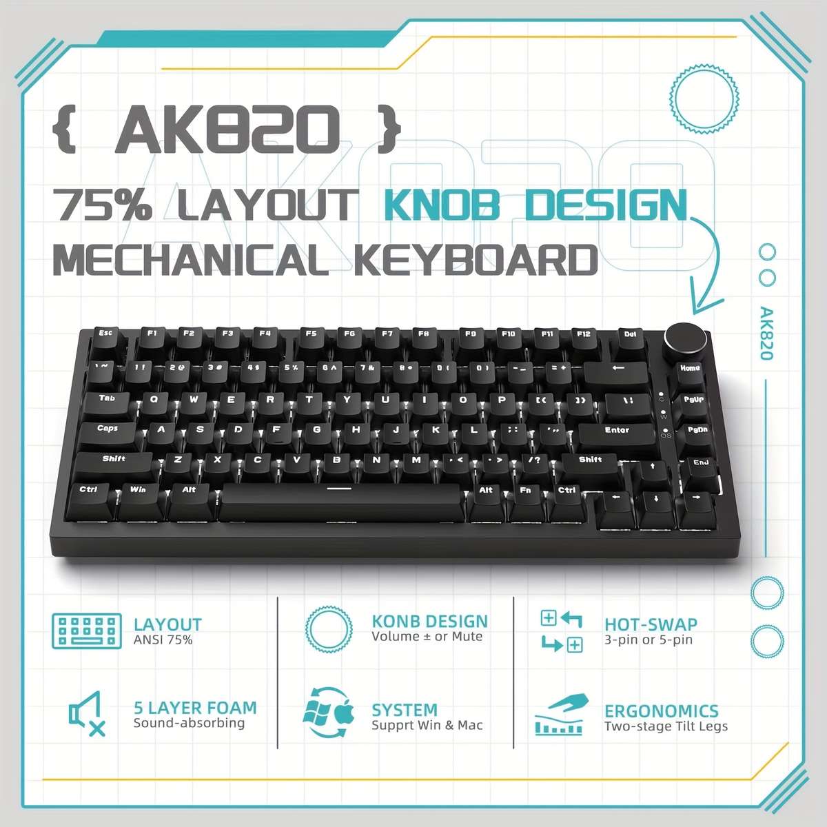 AJAZZ Wired Full-Key Hot-Swappable Keyboard