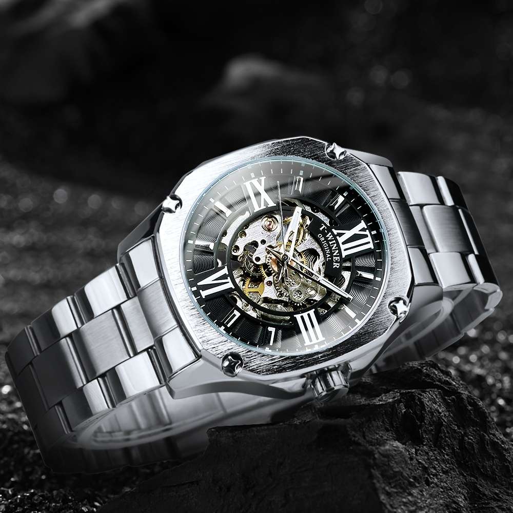 Men Fashion Square Skeleton Automatic Mechanical Watch For Men Luminous