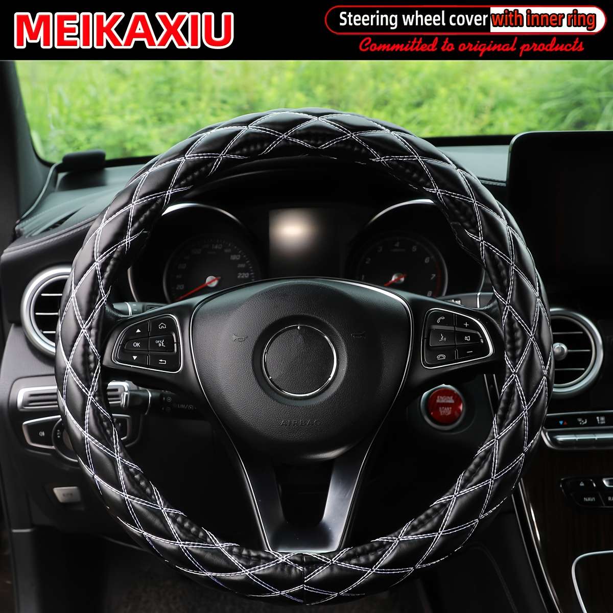 Car Steering Wheel Cover Black Blue Model 36Cm(14.17Inch)/38Cm(15Inch)