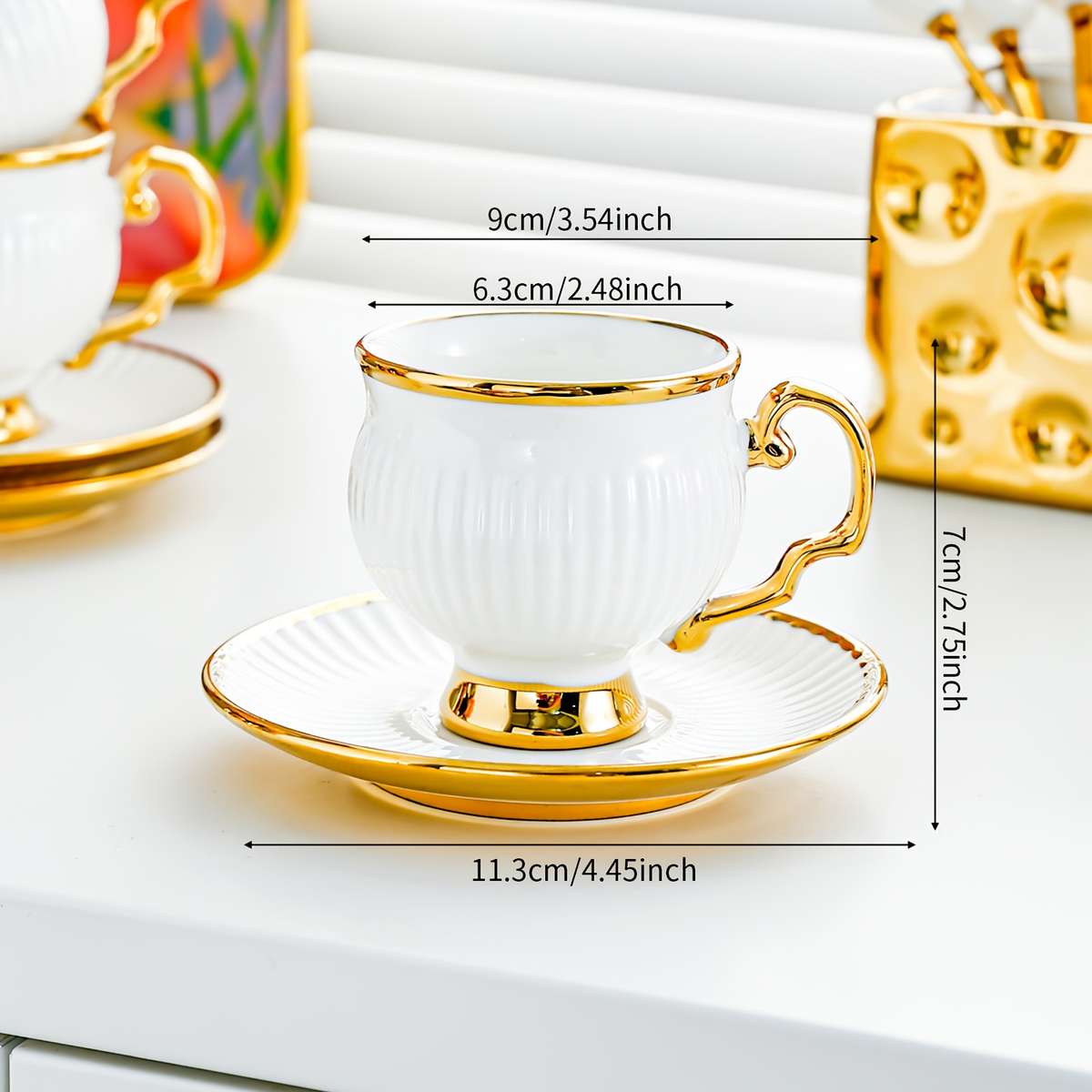 Water Cup Quantity 4 Cups   4 Saucers   Spoon