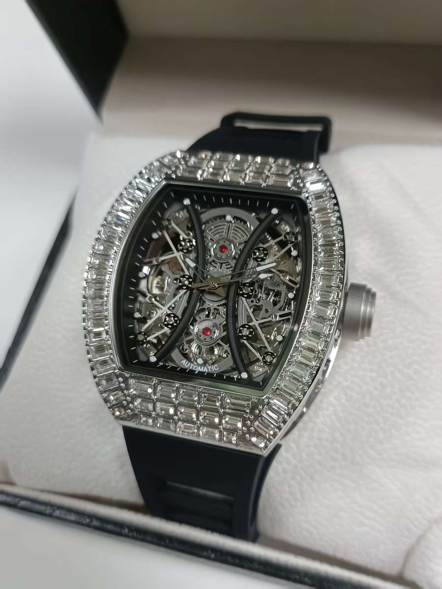 Luxury Tevise Mens Automatic Mechanical Watch Skeleton Tonneau Case