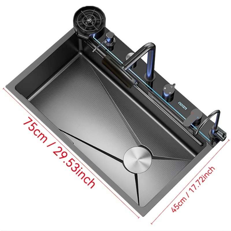 Smart Digital Display Stainless Steel Kitchen Sink With Pull Out Faucet