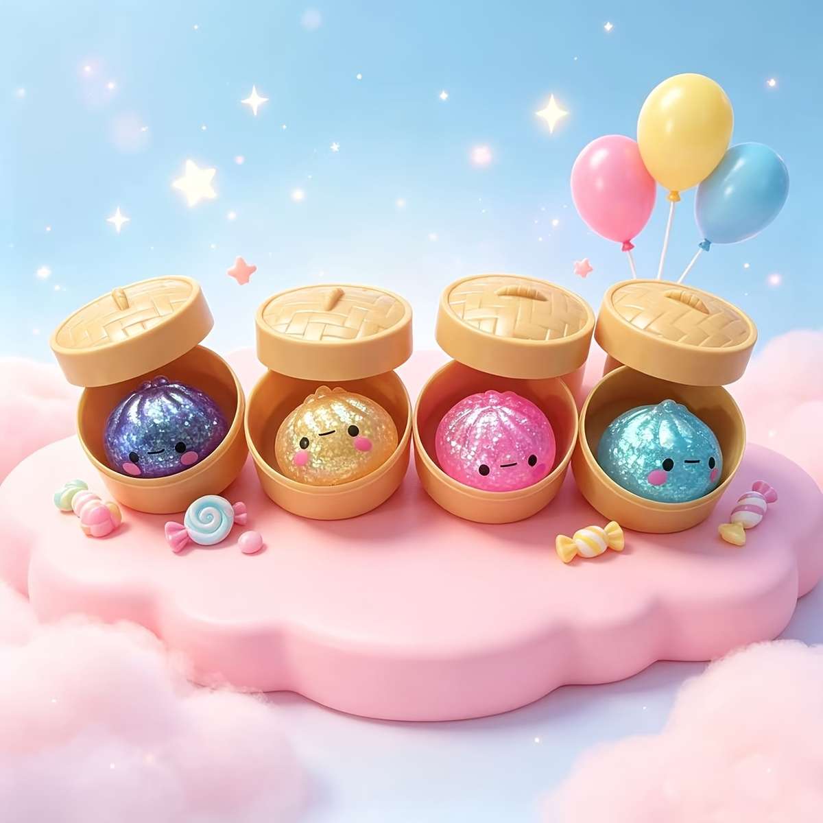 Squeezable Toys Style Shimmer Starry Steamed Bun Fidget Toy