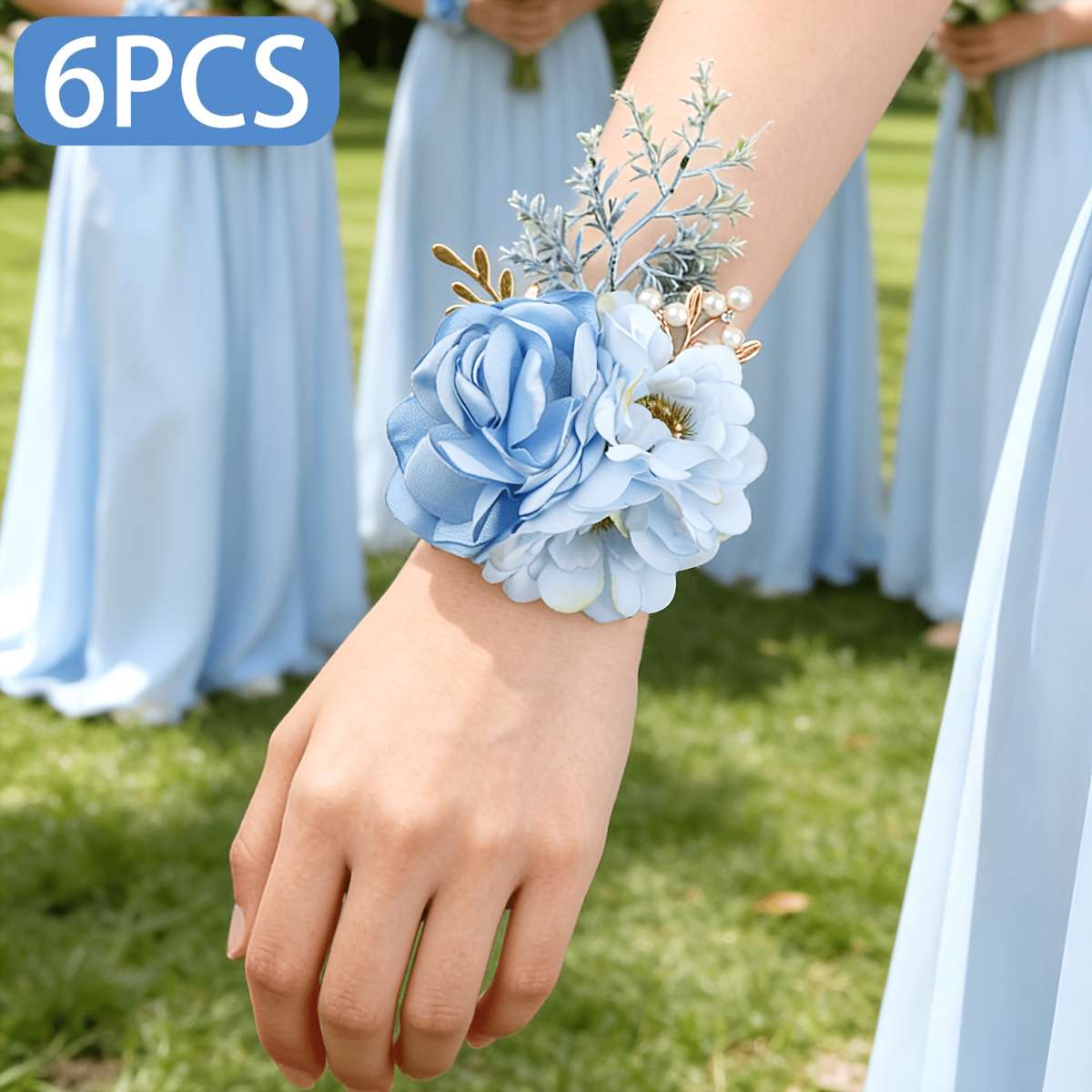 Wedding Supplies Color 6Pcs Light Purple Wrist Flowers
