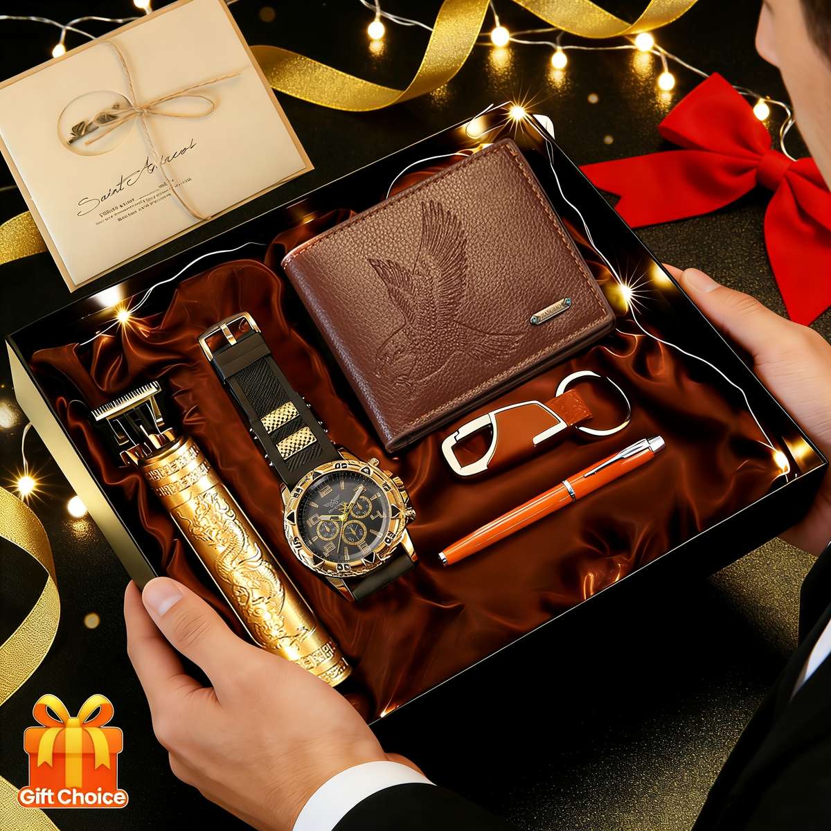 7Pcs Men Luxury Watch Multi Gift Suite Business Style Presentation With