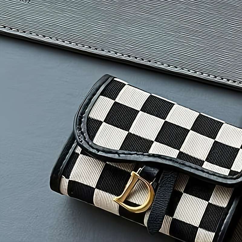 Casual Style Plaid Coin Purse Multi-Card Holder With Snap Closure Polyester Lined Fashionabl