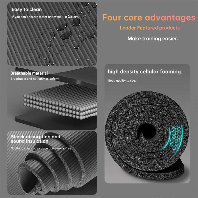 Yoga Mat Black Model Thickness 1CmStrap