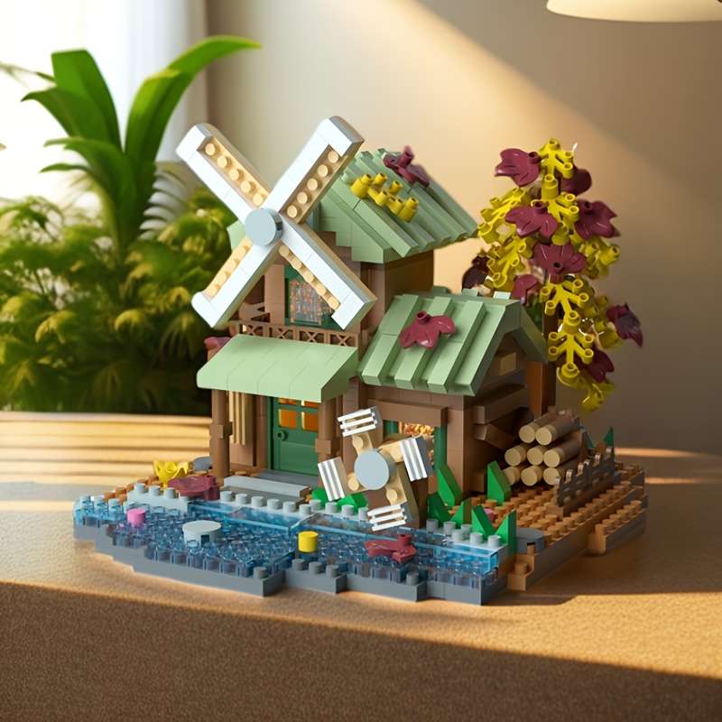 Building Toy Architectural Model Toy Set Items Romantic Windmill Wooden House