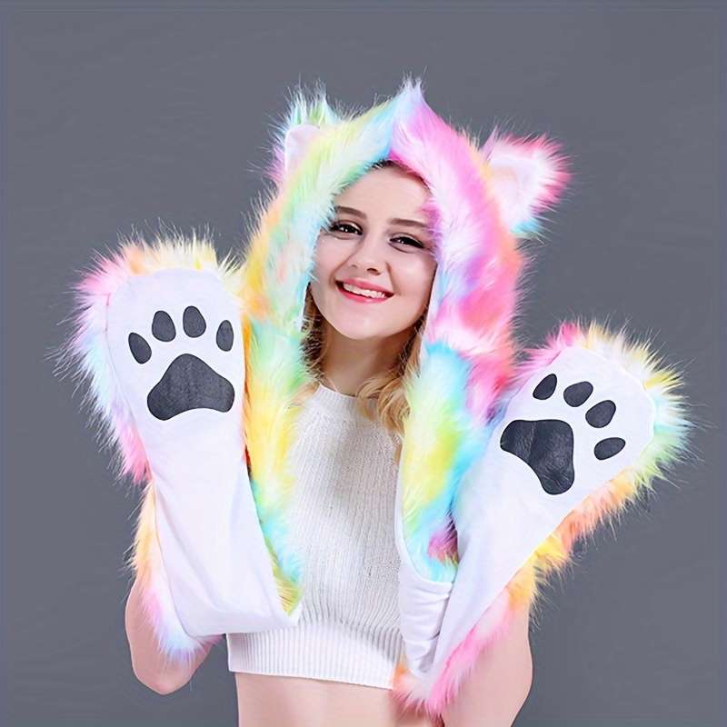 Winter Hat Color New Red And Black Soft Fox Add Tiger Pattern Size One Size